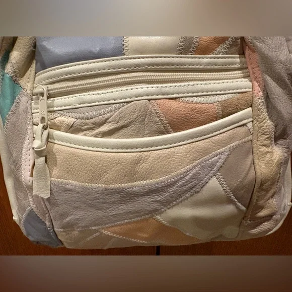 Vintage Leather Patchwork Purse Pastel Shoulder Bag 80’s NICE - Picture 3 of 9